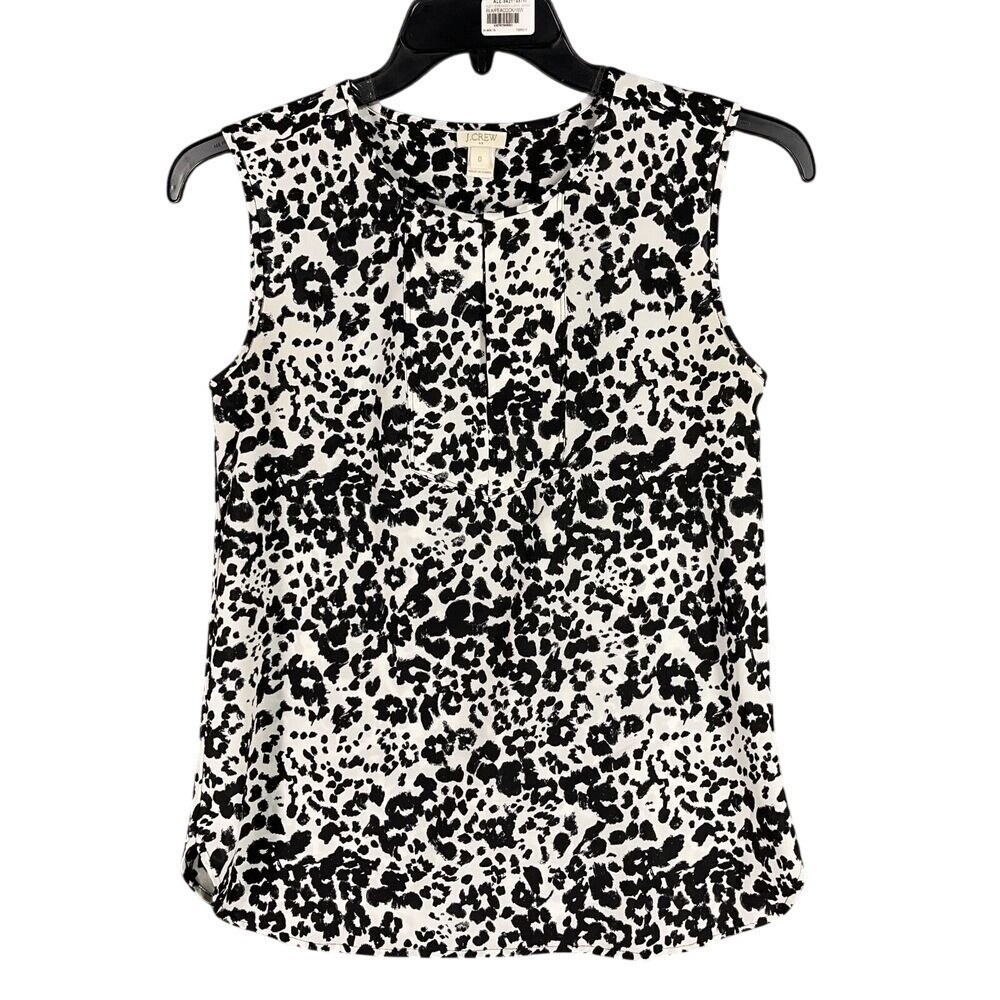 J.Crew Sleeveless Blouse Womens 0 Animal Print Pleated Front Office Wear